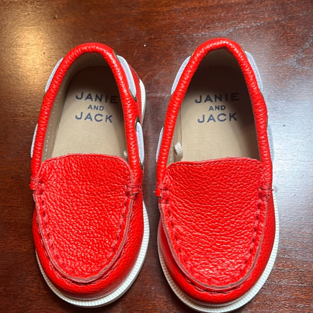 Janie and Jack Valentine Red Leather Boat loafers toddler shoes sz 4 new